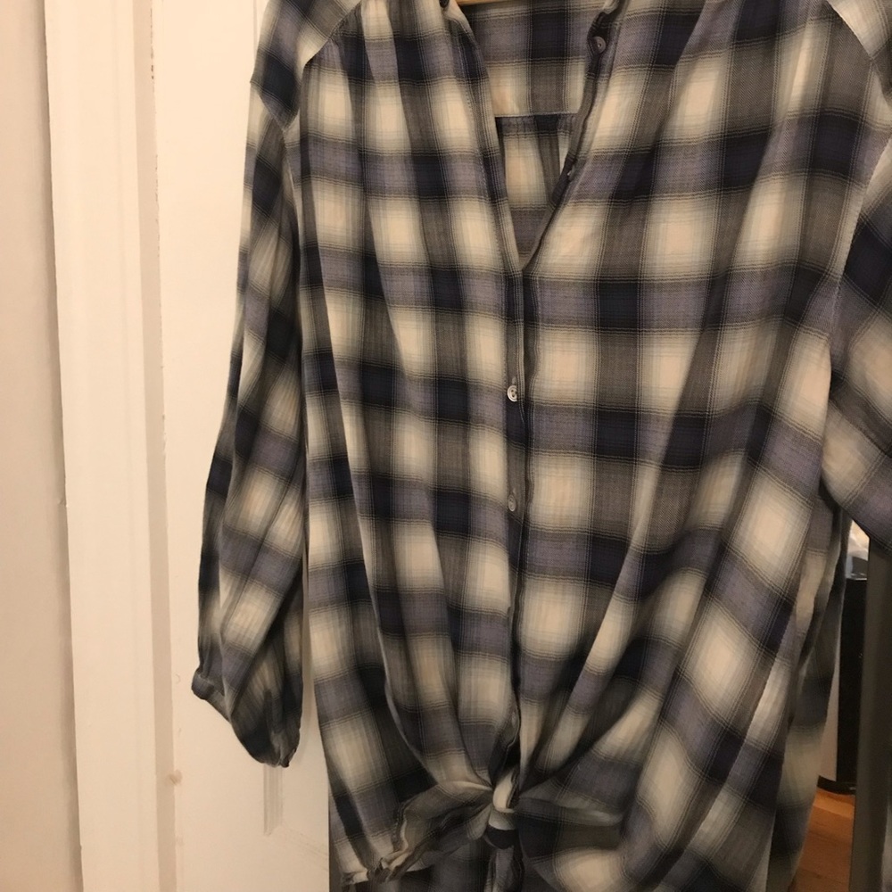 Vince Tie Waist Plaid Top